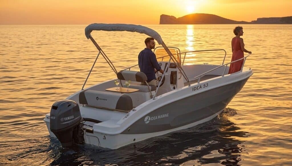 Aperitivo al tramonto in barca ad Alghero davanti alla scogliera di Capo Caccia